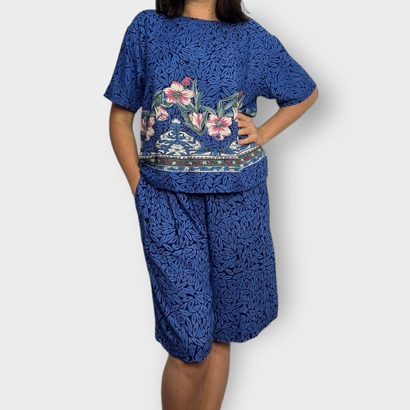 Vintage 1980s Brittany Nicole Hawaiian Shorts & Top Set - Picture 1 of 6